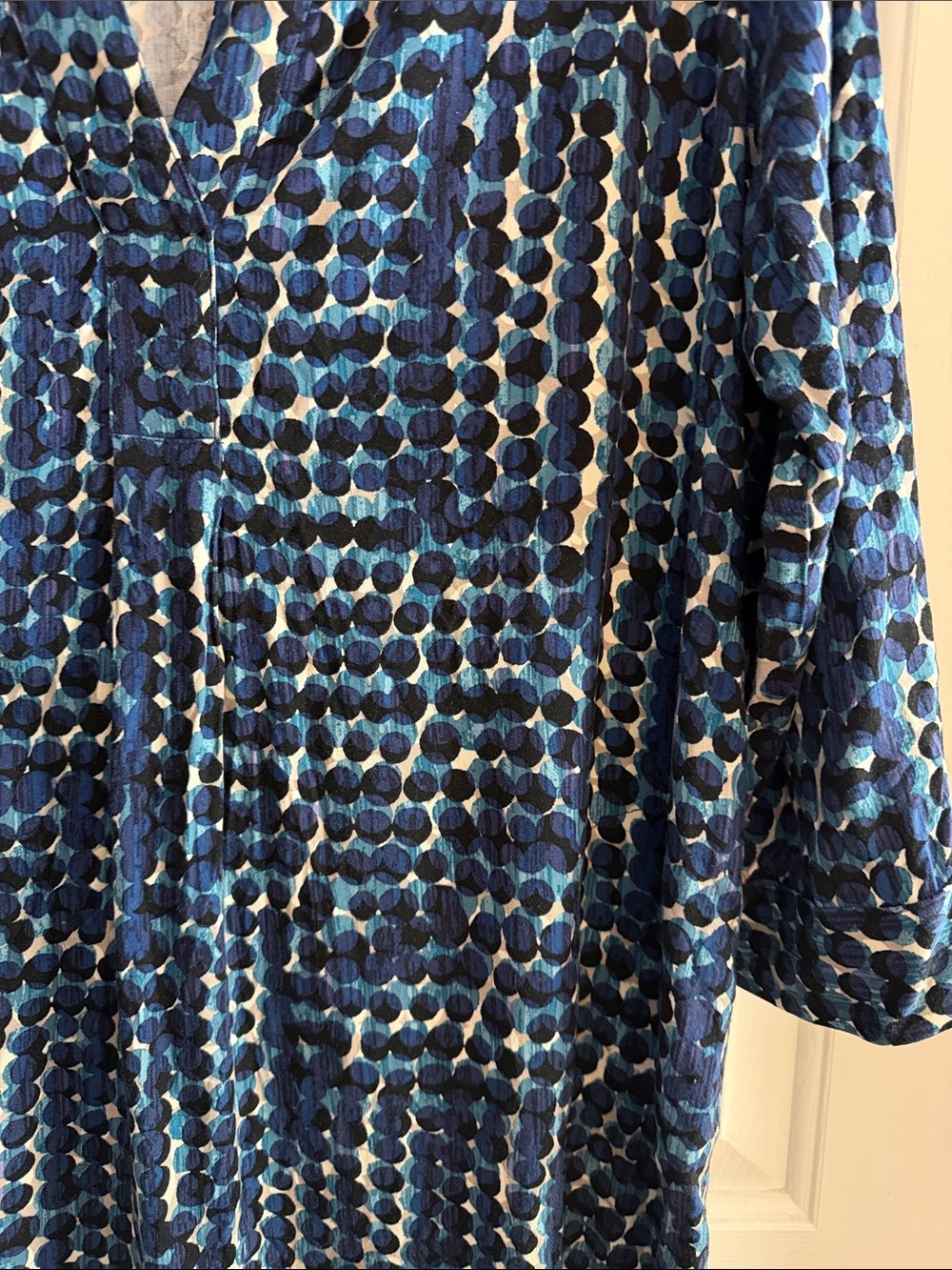 NIC+ZOE good vibes Blue Printed V-Neck Long Sleeve Shift Dress large dot print - Picture 4 of 7